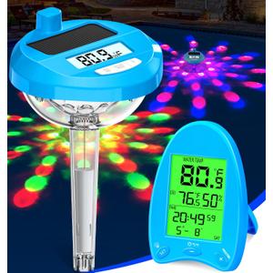 Pircaath 2025 Solar Wireless Pool Thermometer | Dynamic LED Light Show & Dual Backlit Display - Easy Read, 650FT Wireless Transmission | Floating Pool Water Temperature Gauge for Pools & Spas