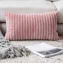 UGASA 14x24 Inch Pillow Cover Pack of 1 Valentine's Day Soft Boho Stripe Corduroy Long Rectangular Lumbar Cushion Cover Decorative Throw Pillows for Bed, Couch, Sofa, Bedroom, Living Room, Baby Pink