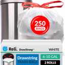6-10 Gallon Trash Bags Drawstring | 250 Count | 22"x23" | 6, 8, 10 Gallon Drawstring Garbage Bags | White Trash Can Liners | Small - Medium