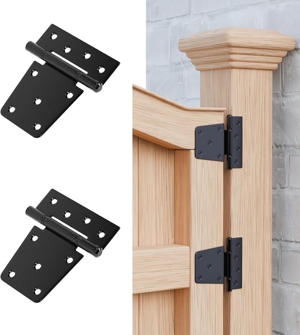 TRIPLE DEER 3.5 Inch Heavy Duty Gate Hinges, Extra Thick Gate Hinges for Wood Fence Barn Door Shed Gate Swing Door, Black Finish Door Strap Hinge, 2 Pack