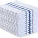 Blue Needles Set of 12 French Stripe Dinner Table Napkins 100% Cotton Napkins, 18x18 Inch, Absorbent, Soft, Reusable & Washable Restaurant Hotel Quality Spring Summer & Everyday Use - Ink Blue