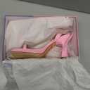 Reitoye Strappy Heels for Women Platform High Chunky Heels Square Open Toe Heeled Sandals Ankle Strap Block Heels (7, Hot Pink Snakeskin)