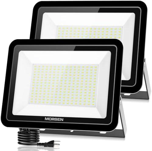 MORSEN 300W Flood Light Outdoor Plug in - 30000LM 5000K LED Flood Light, IP66 Waterproof, UL Listed Daylight Security Lights for Garden, Yard, Garage, Stadium, 1 Pack