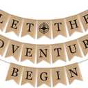 SWYOUN Burlap Let the Adventure Begin Banner Adventure Awaits Travel Themed Party Supplies Baby Shower Graduation Retirement Party Mantle Fireplace Decoration