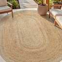 DEXI Jute Area Rug Natural Fiber 5x8 Oval, Woven Braided Durable Farmhouse Design Rugs for Living Room, Bedroom Dinning Room Office Outdoor Patio, Natural