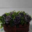 Dining Table Centerpiece Decor - Pre-Made Artificial Flower Arrangement Fake Floral with Wooden Vase for Farmhouse Kitchen Living Room Decorations Halloween (Grey)