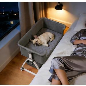 Bedside Dog Bed, Cosleeper Pet Dog Bed with Removable Washable Cushion Adjustable Height, Extension for Human Bed for Small & Medium Puppy & Cat