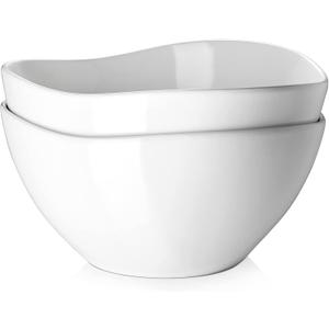 DOWAN Large Mixing Bowls, Ceramic Serving Bowls, 3.2 Quart Deep Salad Bowls, 105 Oz White Fruit Bowls for Modern Home, Set of 2
