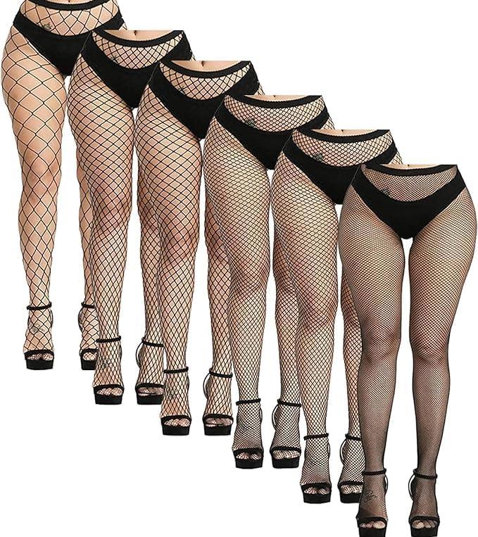 Buauty 6 PCS Black Fishnet Stockings For Women, Fish Nets Women Tights, Fishnet Tights Womens Thigh Hight Stockings