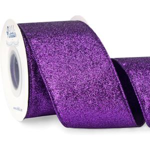 Ribbli Purple Glitter Wired Ribbon, Halloween Purple with Metallic Edge, Christmas Ribbon for Wreath, ChritmasTree Decoration, Gift Wrapping, Home Decor, 2-1/ 2 Inch x 10 Yards