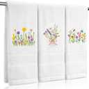 SmoothNovelty 3 Pcs Hand Towels for Bathroom Embroidered Cotton Kitchen Towels 13.3" x 29.5" Decors Gift(White,Spring Flowers)