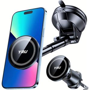 YRU Upgraded Magnetic Phone Holder for CarPatented & Super Magnet for MagSafe Car Mount Dashboard Magnet Phone Holder Windshield Phone Stand for iPhone 17 16 15 14 13 12 Pro Max Samsung, Black