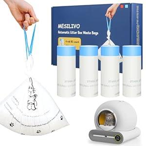 Cat Litter box Bags for Automatic Cat Litter Box Self Cleaning by MESILIVO, Extra Thick Cat Liner Bags, 20 x 18 Inches (4 Packs/ 80 Counts) White-Blue