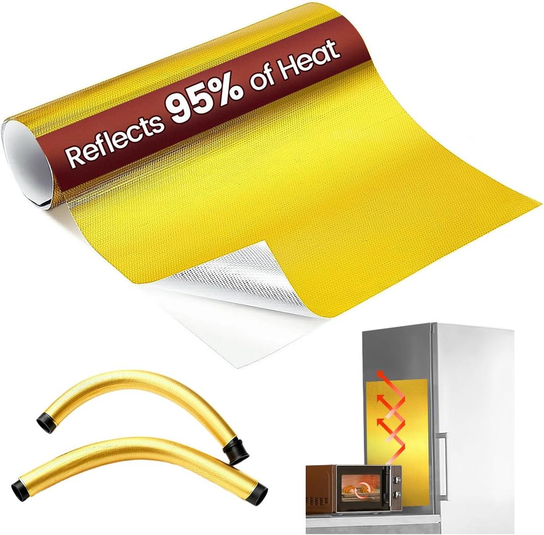 Heat Shield Automotive Aluminum Reflects 95% of Radiant Heat, 12" x 12" Stove Heat Shield Wrap to Protect Refrigerator, Exhaust, Motorcycle, Wood Stove, Cabinet, Fireplace (Gold)