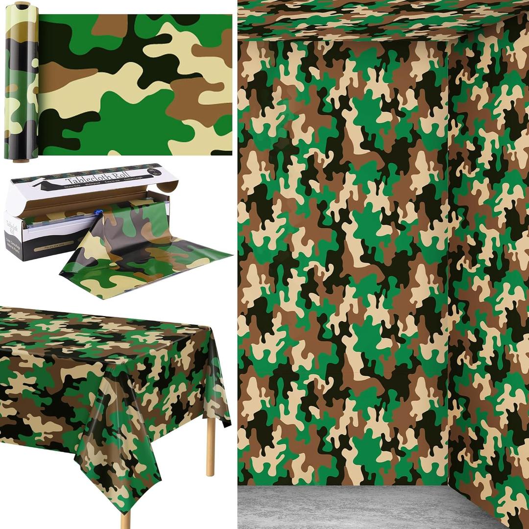 Kochorie Camo Tablecloth Roll 100 Ft X 54 Inch Camouflage Table Cover with Cutter Box Disposable Plastic Camo Table Cover Party Tablecloth Decorations for Camouflage Themed Party Supplies