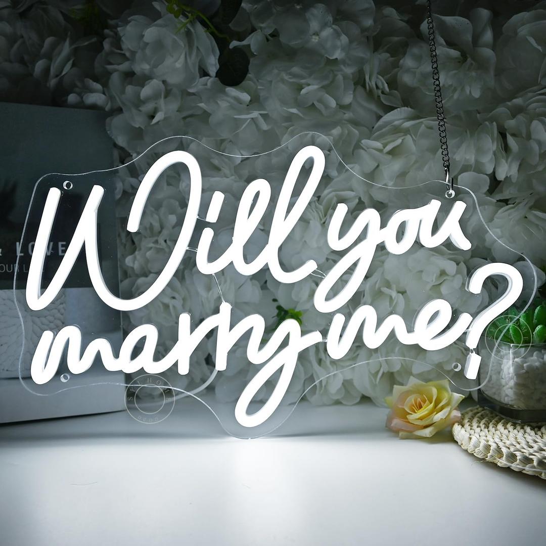 SYLHOME Will You Marry Me ? Led Neon Light Sign Hanging Proposal Wedding Party Wall Sign Decor Engagement Valentines Day Girlfriend Bridal Shower USB 5V 15.75"X9.25"