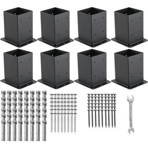 4x4 Post Base 8 Pcs, (Inner Size 3.6x3.6) Post Anchors, 13GA Thick Solid Steel & Black Powder Coated,Deck Post Brackets Support Deck Base Plate Pergola Brackets Fence Kit Mailbox Mount