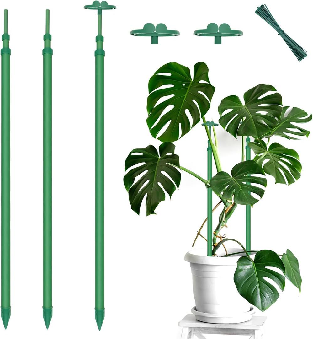 2 x Extendable Plant Stakes, Length Scalable from 17.9IN to 42.3IN Plant Support Stake, Orchid Sticks with Clips for Indoor Outdoor,Garden Stakes for Plant,Tomato,Vegetables,Monstera,Vine - 3Pack
