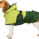 BRKURLEG Dog Raincoat for Small Medium and Large Dogs Waterproof Dog Rain Jacket Adjustable Hooded Dogs Raincoat Pet Rain Coat Poncho with Leash Hole, Reflective Strip, Green, Large
