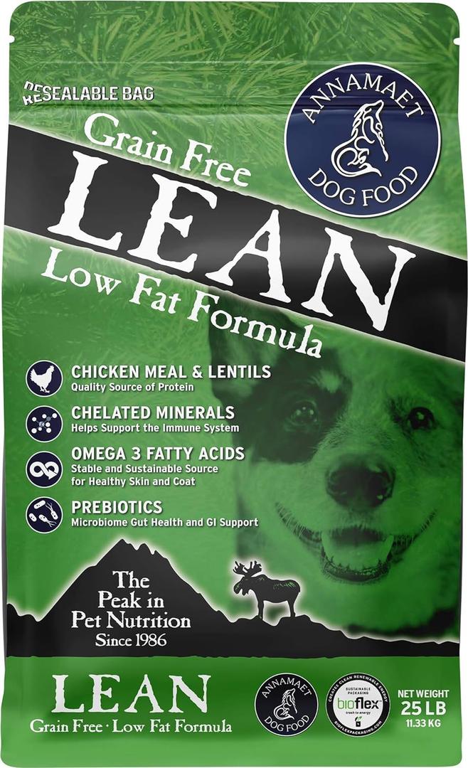 Annamaet Grain-Free Lean Reduced Fat Formula Dry Dog Food, (Chicken & Duck), 25-lb Bag (25 Pound (Pack of 1)