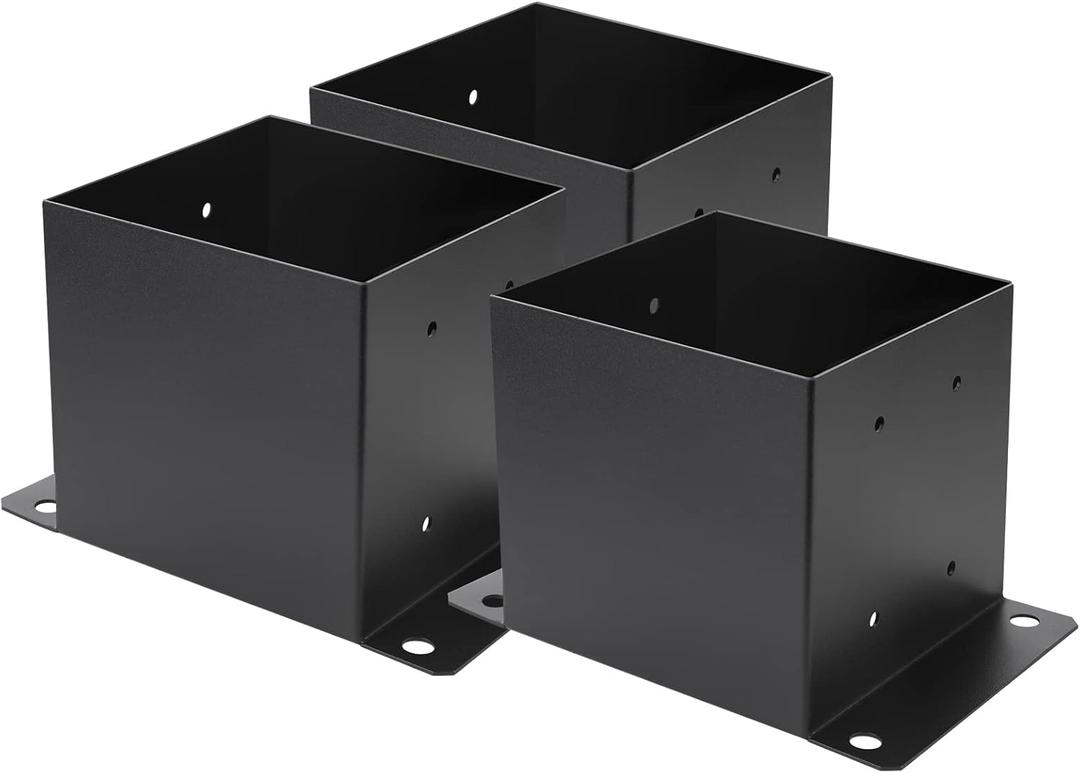 6X 6 Post Base 3 PCS,Inner Size 5.6"x5.6"Deck Post Base,Heavy Duty Metal Black Powder Coated Post Brackets,for Pavilion Deck Railing Support Deck Base Plate, Support Bolt Down (3PCS)