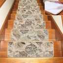 Seloom Washable Non-Slip Stair Treads Carpet with Skid Resistant Rubber Backing Specialized for Indoor Wooden Steps (25.5x9.5 Inch, 13Pieces, BeigeFlower)