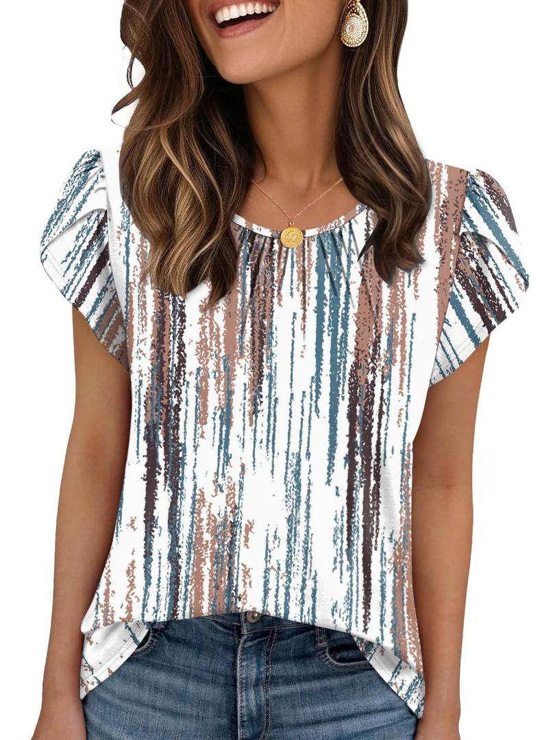 WIHOLL Spring Tops for Women Trendy Short Sleeve Shirts Summer Beach Fashion Vacation Clothes 2026 Cute Boho Outfits Women's Clothings 2XL (XXL)