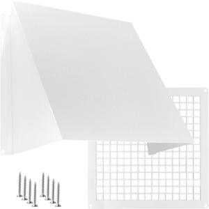 Outdoor Dryer Vent Cover with Mesh 8x8 inch - Metal Wall Rain Cover with Bird Protection Guard - White Vent Hood with Grid - Weatherproof Exhaust Grille for Duct Openings
