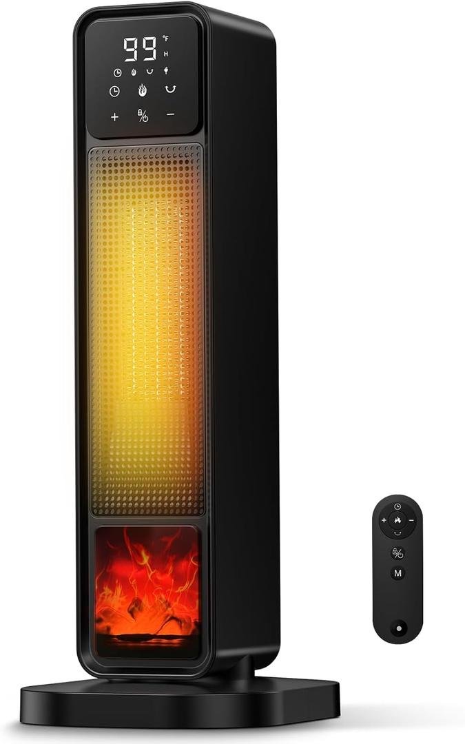 2026 New Space Heater, 1500W Portable Heater with Remote, Quiet Heating Electric Heater for Indoor, PTC Ceramic Fast and Safety Heat, 75 Oscillation & 12H Timer, for Home Bedroom Office