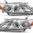 JSBOYAT Headlight Assembly Replacement for 2007-2009 Toyota Camry US Version Model Driver and Passenger Side (w/o Bulbs, Chrome Housing with Amber Reflector)