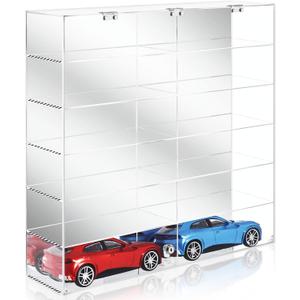 Juexica 1: 18 Scale Diecast Display Case Clear Acrylic Toy Model Cars Cabinet Wall Mounted Storage Showcase Hold 12 Cars, Lockable with Mirror Back, 23.62 x 23.62 x 6.1 Inch