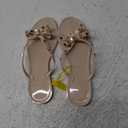 Studded Jelly Shoes for Womens Bow Flip Flops Jellies Sandals Flat Black Summer Beach Thong with Rivets Strappy Slides Slip On (8, Beige)