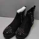 BEAUPAS Women's Platform Ankle Boots with Lace Pearl Chain Bow Chunky High Heel Goth Combat Boots