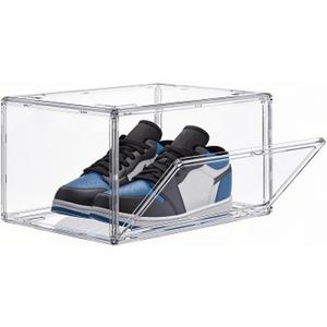HIYOHIYO Size 14 Acrylic Clear Shoe Storage Boxes Stackable for Sneaker, Clear Shoe Box Storage Bins, Fully Transparent Display Case with Magnetic Door Suitable for Ankle, Boots, High Heels (1 Pack)