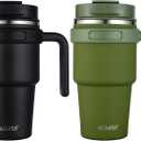ALOUFEA 20 oz Insulated Coffee Mug Tumbler with Handle, Stainless Steel Travel Mug Tumbler with Lid and Straw,Double Wall Vacuum Leak Proof Ice Coffee Thermal Cup, Black and Army Green