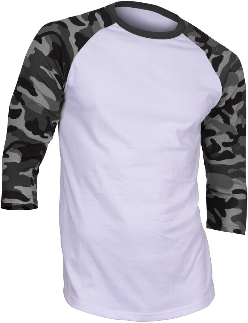 Dream USA Men's Casual 3/4 Sleeve Baseball Tshirt Raglan Jersey Shirt White (Medium, White & Dark Gray Camo)