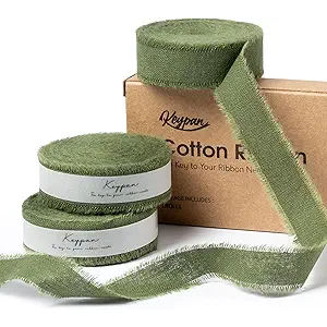 Hunter Green Ribbon 5/8" x 21 Yards with Frayed Fringe Fabric Cotton Ribbons for Gift Wrapping Wedding Invitations Flower Bouquet Baby Shower
