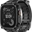 Fullmosa Compatible with Apple Watch Bands 49mm Ultra3/2/1, Rugged Apple Watch Strap Ultra with Military Grade Shockproof Bumper Case & Screen Protector for Men Women, Black