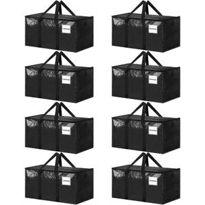 8 Pack Extra Large Heavy Duty Moving Bags, Black Storage Bins with Lids, Reinforced Handles & Heavy-Duty Zippers Moving Boxes Storage Bags Totes for Clothes Packing, Dorms, College Supplies, Black