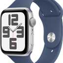 Apple Watch SE (2nd Gen) [GPS 44mm] Smartwatch with Silver Aluminum Case with Denim Sport Band M/L. Fitness and Sleep Trackers, Crash Detection, Heart Rate Monitor, Retina Display