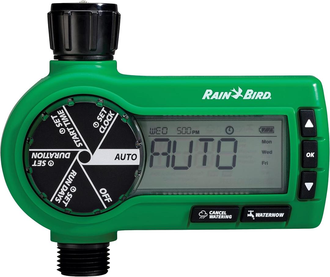 Rain Bird 1ZEHTMR Professional Grade Electronic Digital Hose End Timer/Controller, One Zone/Station, Battery Operated, Digital with Plastic Inlet/Outlet