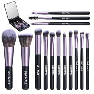 B&R MALL Makeup Brush Set with LED Mirror – Supper soft Brushes for Flawless Foundation, Concealer, Eyeshadow & More | Lightweight, Versatile, Perfect for On-the-Go Touch-Ups (Purple Black)