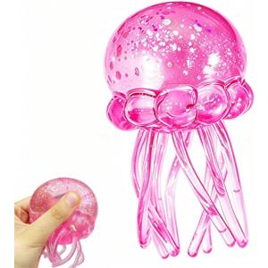 Jellyfish Squishy Toy, Glitter Jellyfish Squishy Squeeze Toy, Soft Slow Rise Squish Sensory Fidget Toy for Relaxing Hand Play, Cute Jelly Fish Squishy for Kids and Adults(Pink)