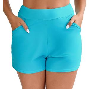 Halcurt Women's 3" High Waisted Swim Board Short with Liner Pokcet Boyshorts Swimsuit Bottoms, L