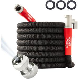 Pocket Hose 75 FT Silver Bullet 2.0 Expandable Garden Hose w/Turbo Shot Nozzle, AS SEEN ON TV, Lead-Free, Solid Aluminum Connectors, Easy On/Off Valve, Kink-Free, Leak-Proof