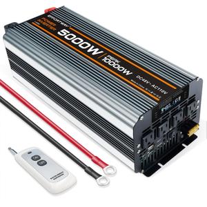 Power Inverter DC 48V to AC 110V/120V Converter with LCD Display, Wireless Controller, Cable Pair,AC outlets USB.RV Travel,Suitable for Camping,and Off-Grid Solar Systems (5000w -48v)
