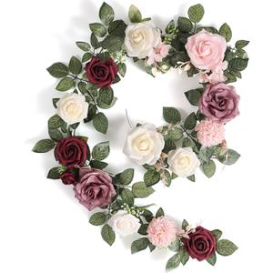 5FT Artificial Rose Flower Burgundy Fake Floral Garland for Wedding Ceremony Backdrop Arch Flowers Table Centerpieces Decorations