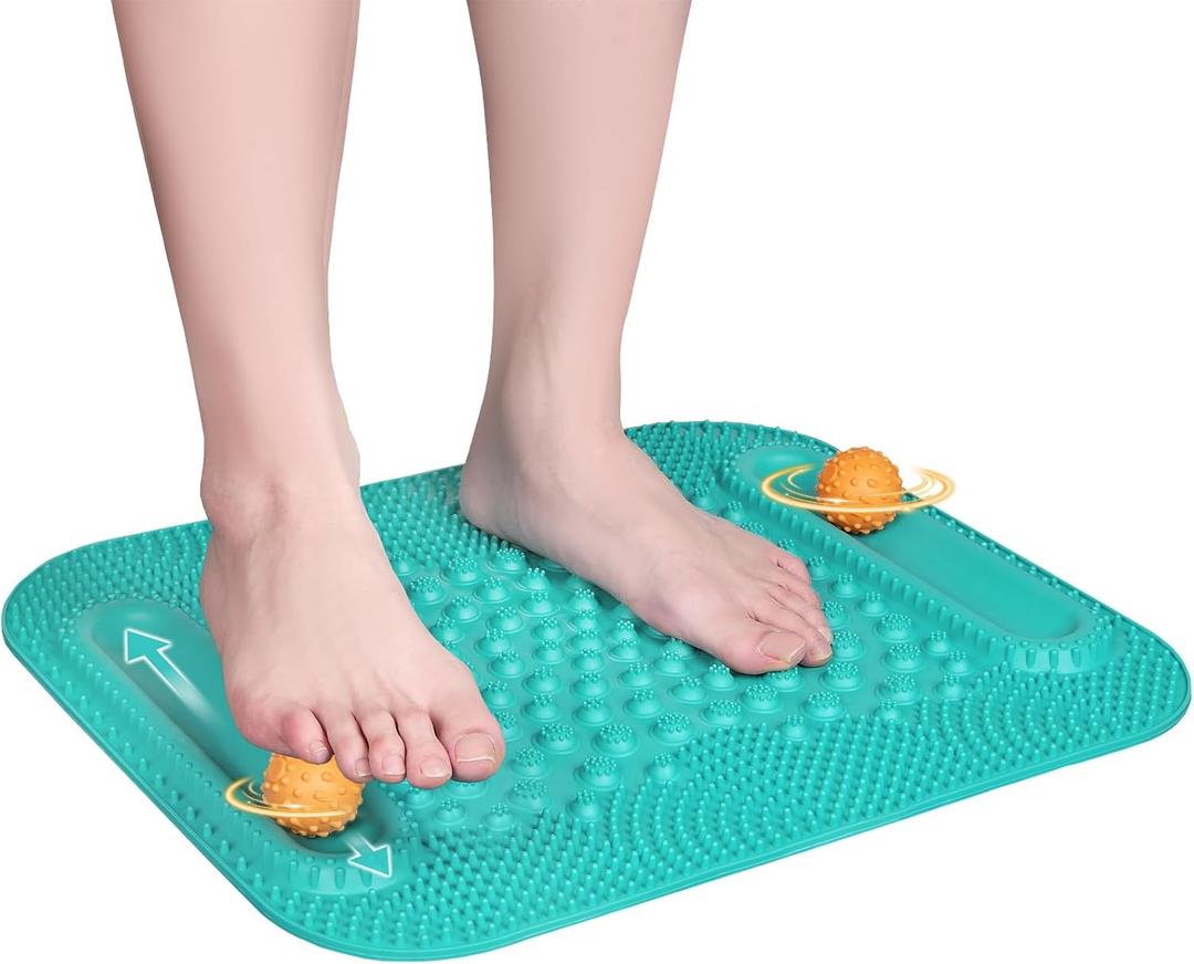 Atsuwell Acupressure Foot Massage Mat, 5-Zone Reflexology Mat with Dual Massage Ball Tracks, Portable Foot Pressure Point Pad for Stress Relief, Arch & Heel Pain, Home & Gym Use, 20.1'' x 17 ''