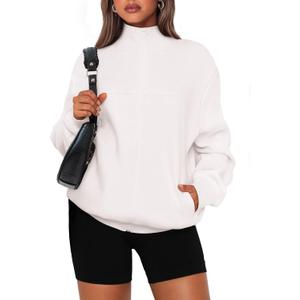 PRETTYGARDEN Women's 2025 Spring Fall Fashion Full Zip Up Sweatshirt Long Sleeve Loose Fit Trendy Casual Jacket with Pockets (White, S)