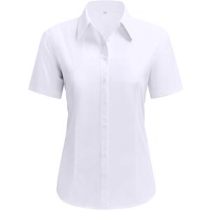 Siliteelon Dress Shirts for Women Short Sleeve Cotton Button Down Shirt Basic Button Up Shirt Collared Shirts Work Shirt (Medium, White)
